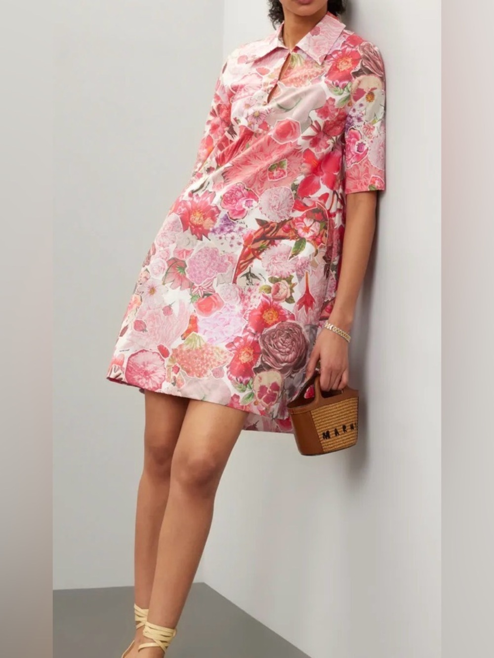 Marni Pink Floral Short-Sleeve A-Line Dress - Picture 3 of 16